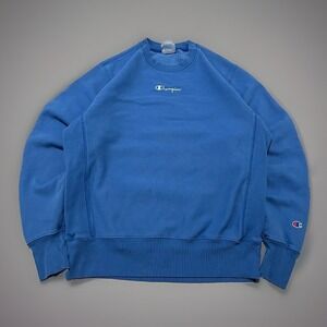 Champion Reverse Weave Mens Blue Fleece Center Logo Pullover Sweatshirt Size M
